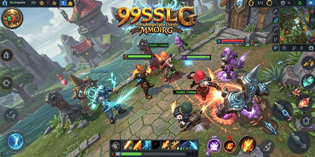 Screenshot gameplay 99SL menampilkan pertempuran epik antara pemain dan monster.