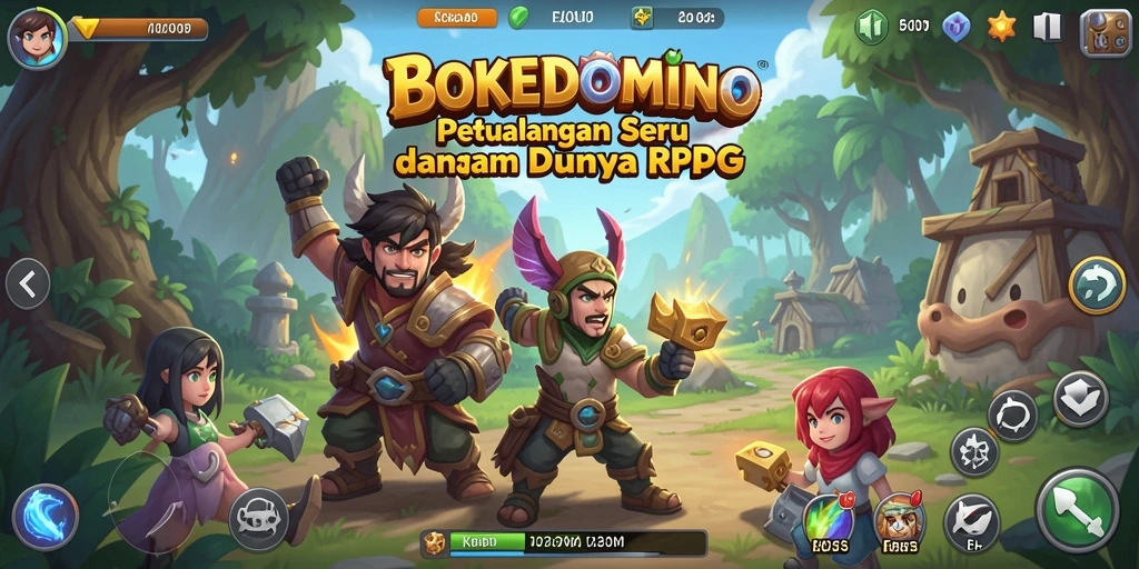 Tangkapan layar menampilkan aksi seru dalam permainan RPG BOKEDOMINO.