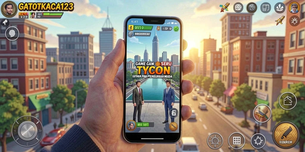 Tampilan gameplay seru GATOTKACA123 dengan berbagai pilihan bisnis.