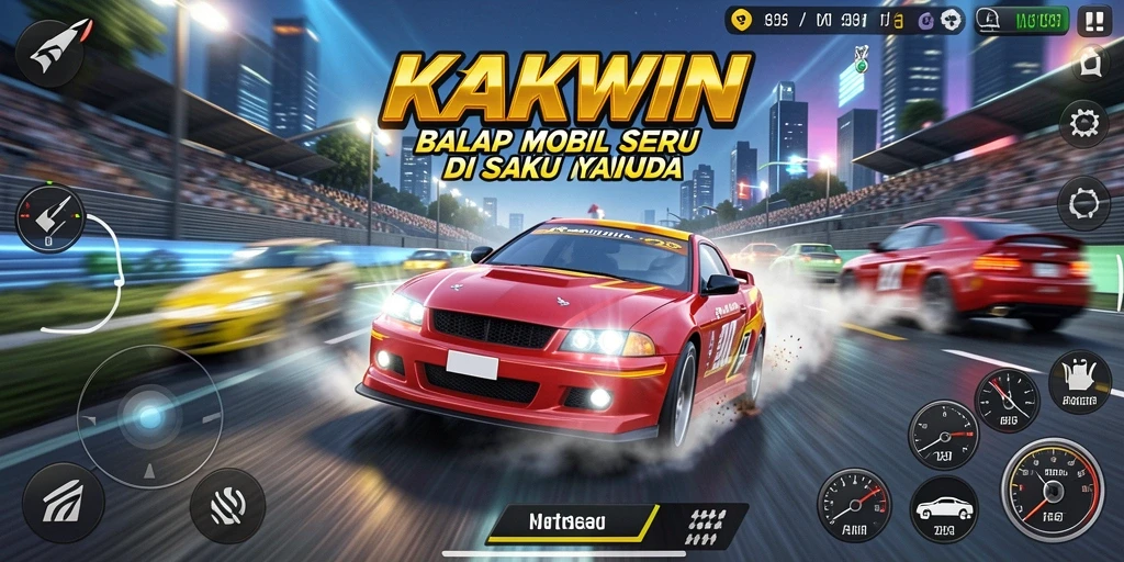 Screenshot gameplay KAKWIN menampilkan aksi balap yang cepat dan seru.