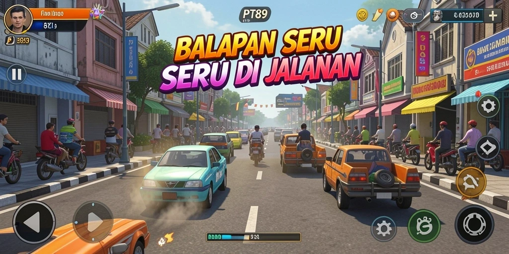 Tampilan gameplay PT89 yang memukau dengan aksi balap seru.